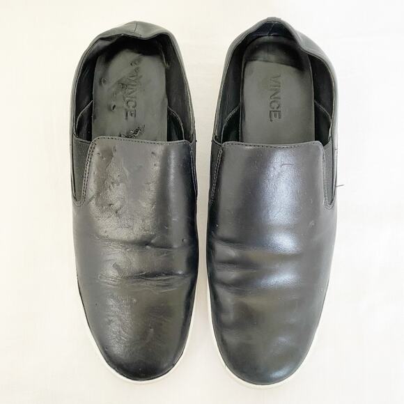 VINCE Verrell Slip-On Leather Sneaker in Black Size 8 - Picture 3 of 10